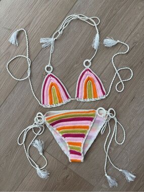 New- My Beachy Side Crochet Triangle Bikini Set in Multi. Sold out style!